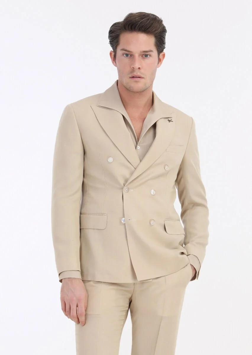 Bej Düz Zeroweight Slim Fit Takım Elbise - 2