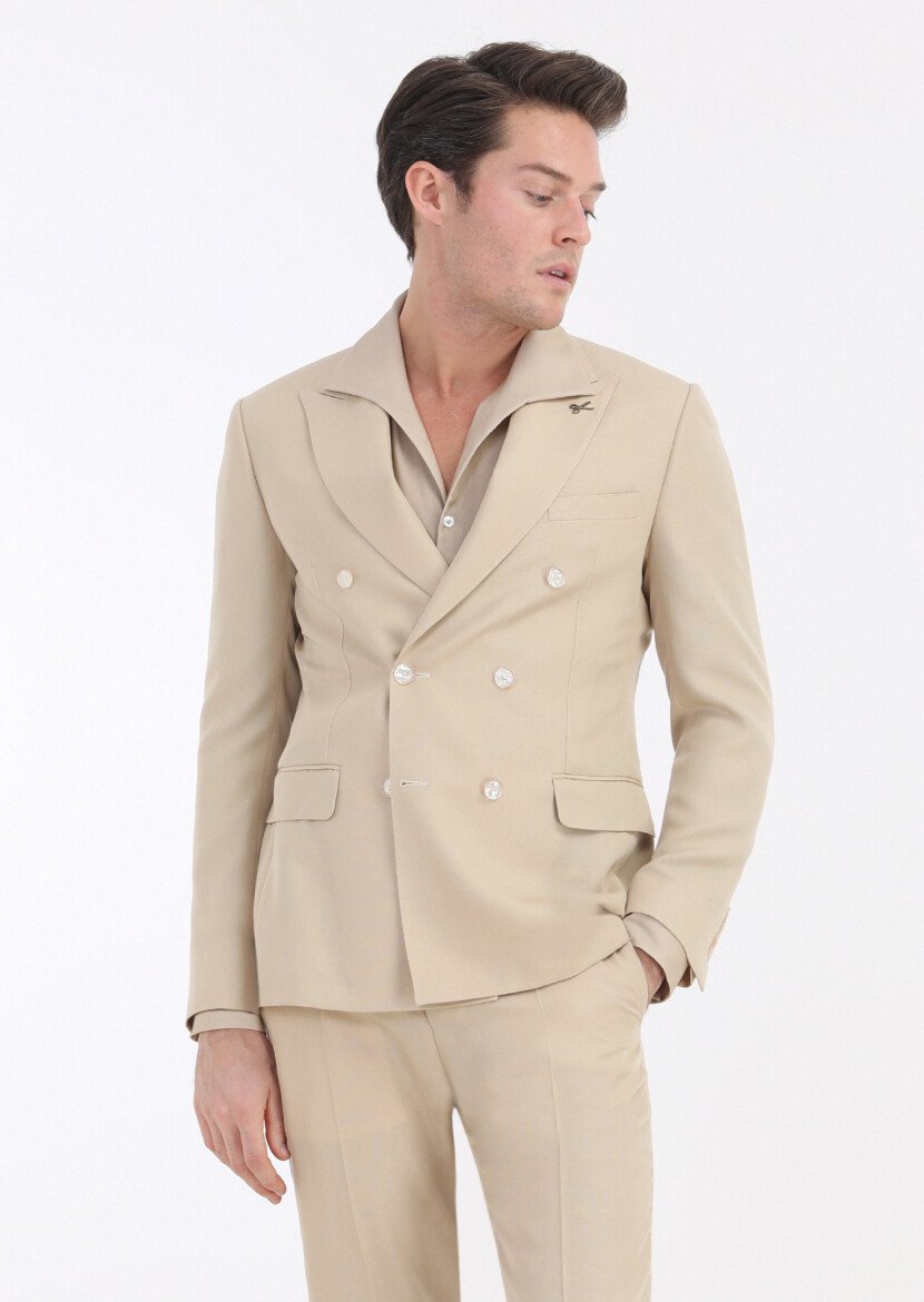 Bej Düz Zeroweight Slim Fit Takım Elbise - 5