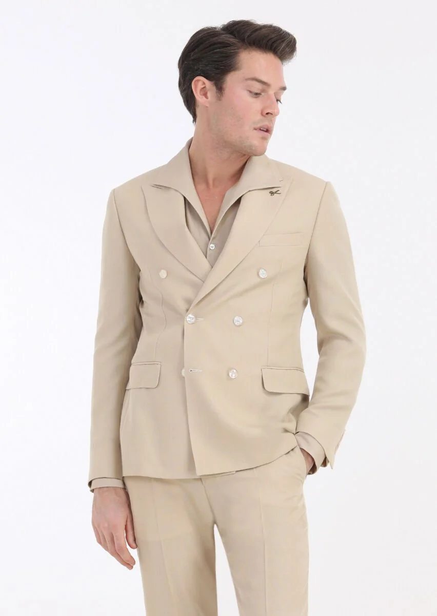 Bej Düz Zeroweight Slim Fit Takım Elbise - 5