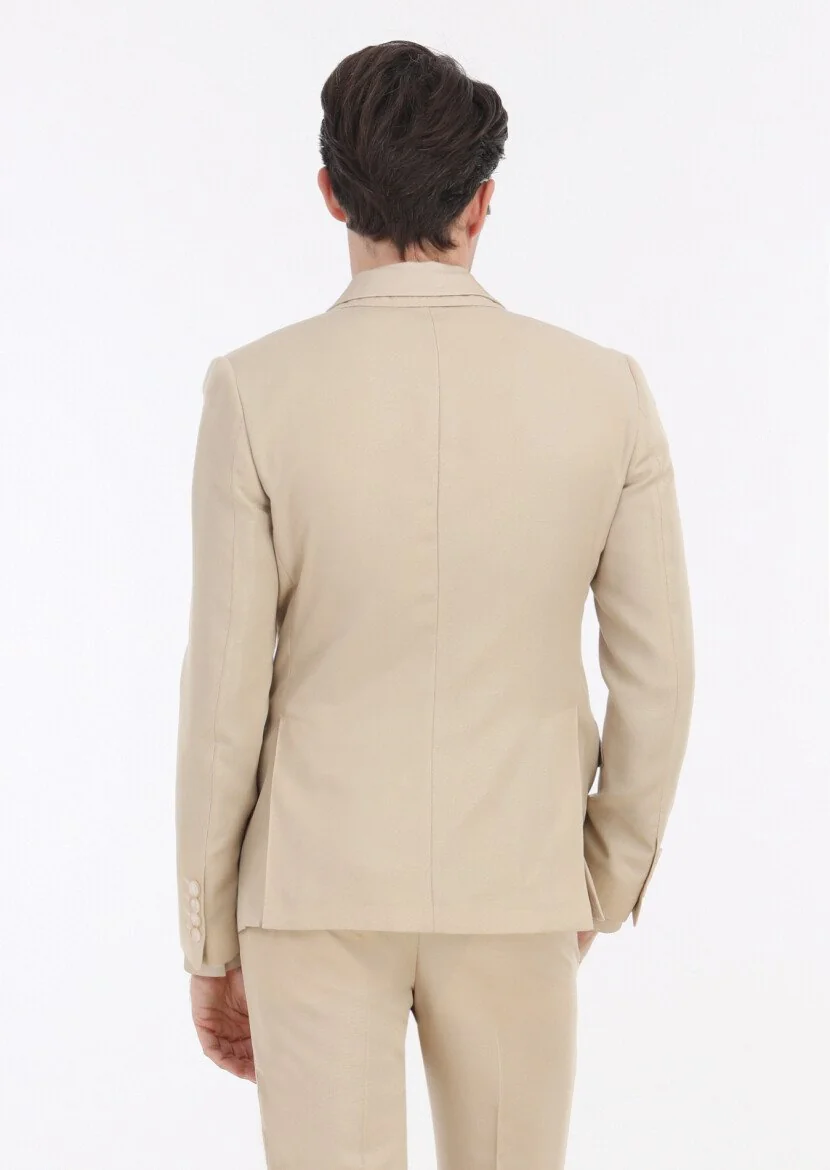 Bej Düz Zeroweight Slim Fit Takım Elbise - 6