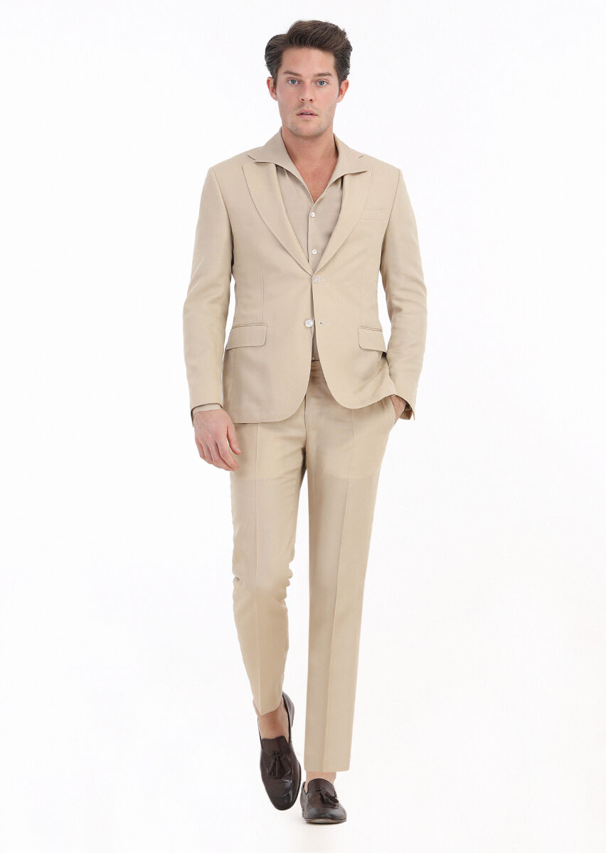 RAMSEY Bej Düz Zeroweight Slim Fit Takım Elbise