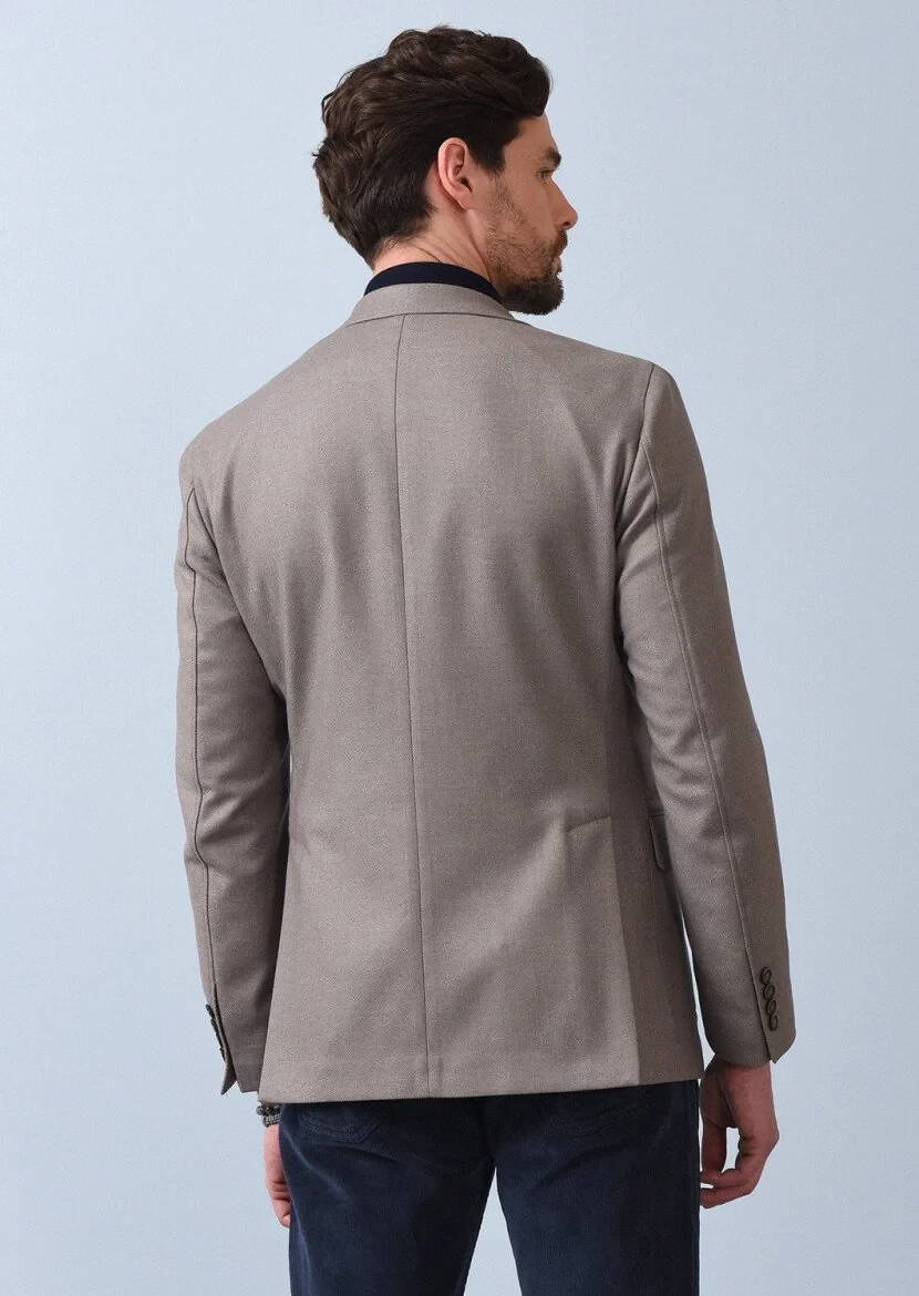 Bej Düz Zeroweight Slim Fit Yün Karışımlı Ceket - 5