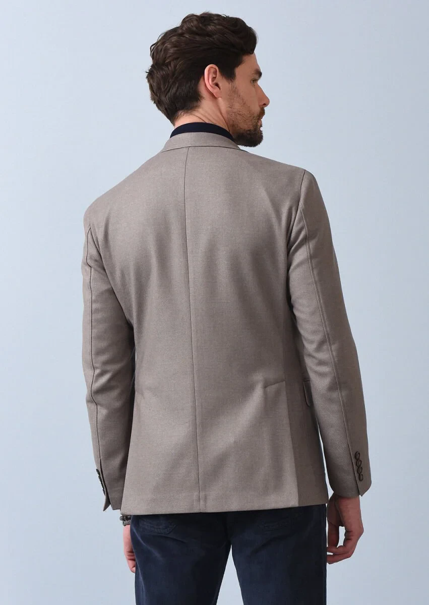 Bej Düz Zeroweight Slim Fit Yün Karışımlı Ceket - 5