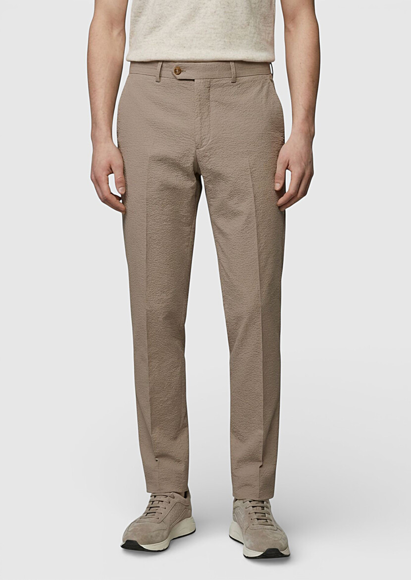 Bej Fitilli Kumaş Modern Fit Kadife Klasik Pamuk Karışımlı Pantolon - RAMSEY