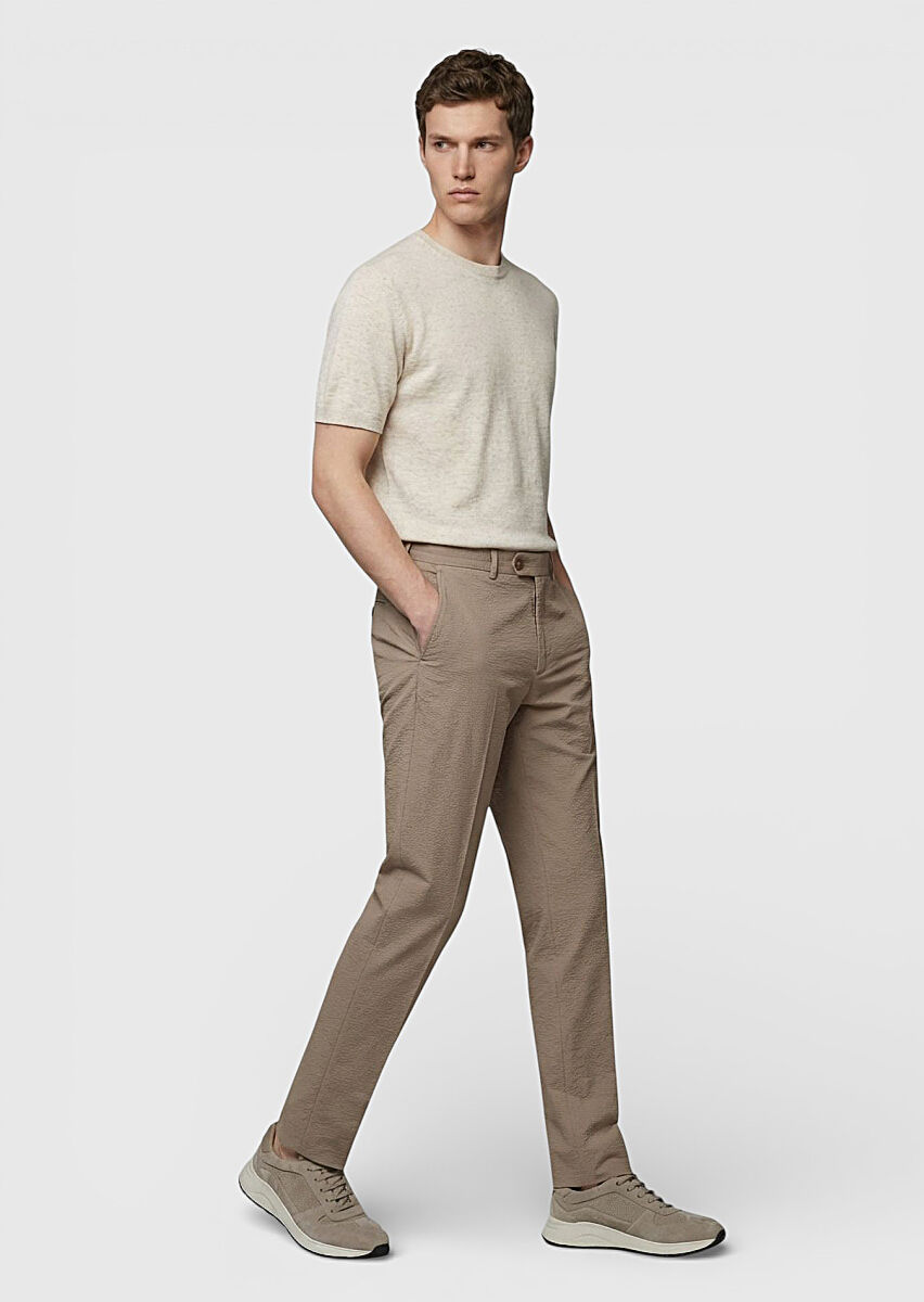 Bej Fitilli Kumaş Modern Fit Kadife Klasik Pamuk Karışımlı Pantolon - 3