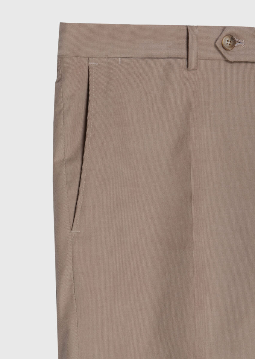 Bej Fitilli Kumaş Modern Fit Kadife Klasik Pamuk Karışımlı Pantolon - 7