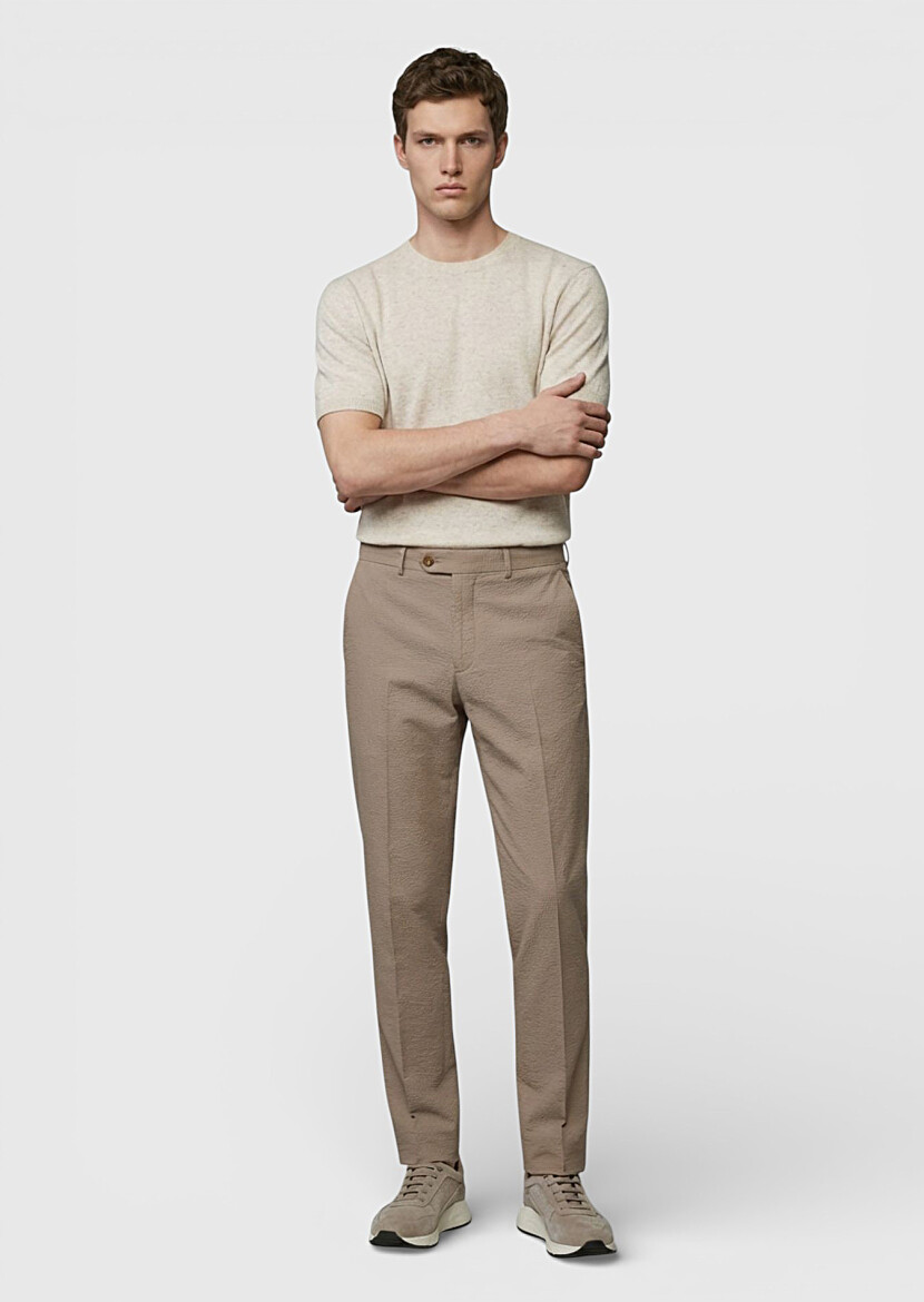 Bej Fitilli Kumaş Modern Fit Kadife Klasik Pamuk Karışımlı Pantolon - 4