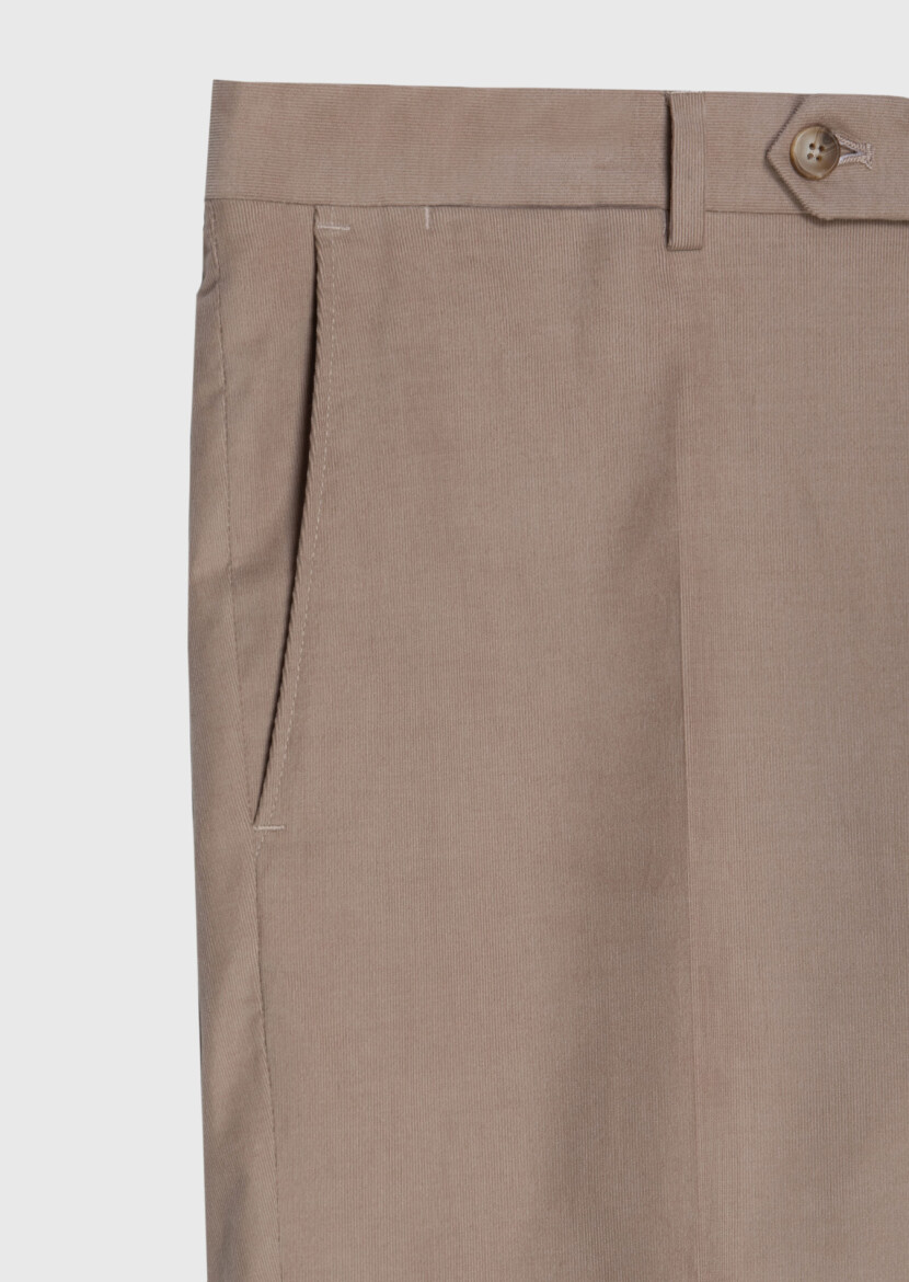 Bej Fitilli Kumaş Modern Fit Kadife Klasik Pamuk Karışımlı Pantolon - 7