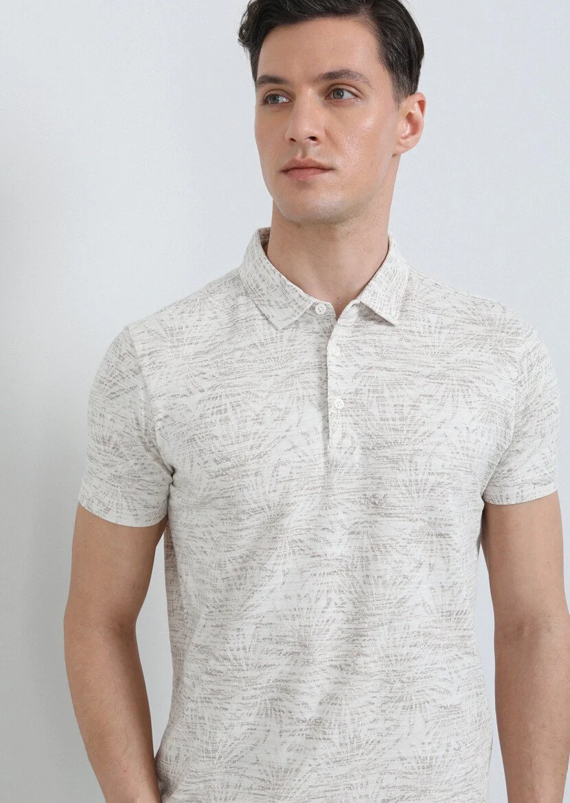 Bej Jakarlı Polo Yaka %100 Pamuk T-Shirt - 4