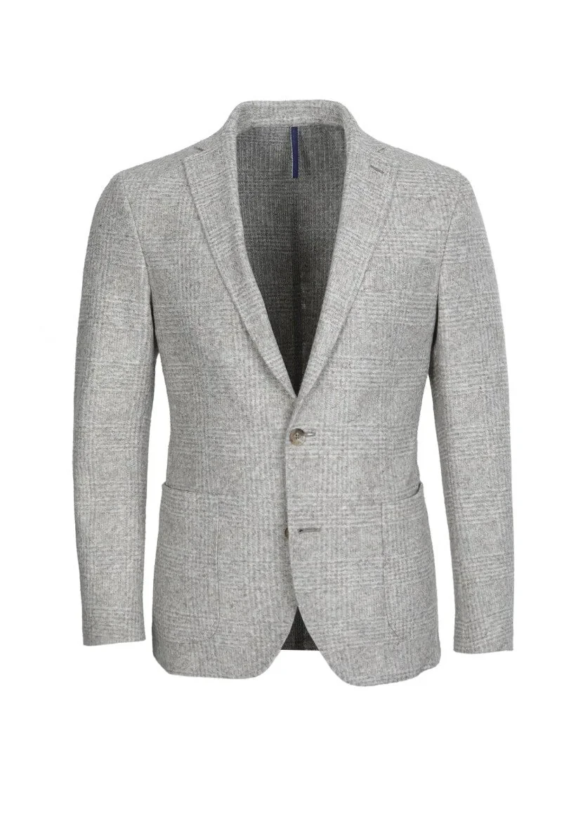 Bej Kareli Shirt Shoulder Slim Fit Yün Karışımlı Örme Ceket - 6