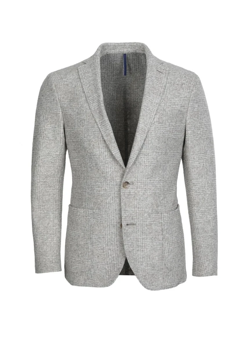 Bej Kareli Shirt Shoulder Slim Fit Yün Karışımlı Örme Ceket - 6