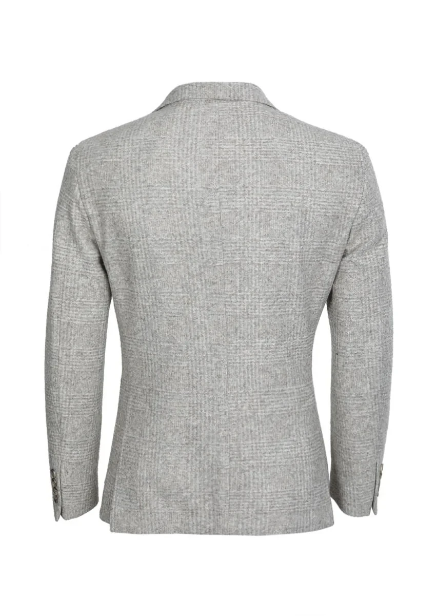 Bej Kareli Shirt Shoulder Slim Fit Yün Karışımlı Örme Ceket - 7