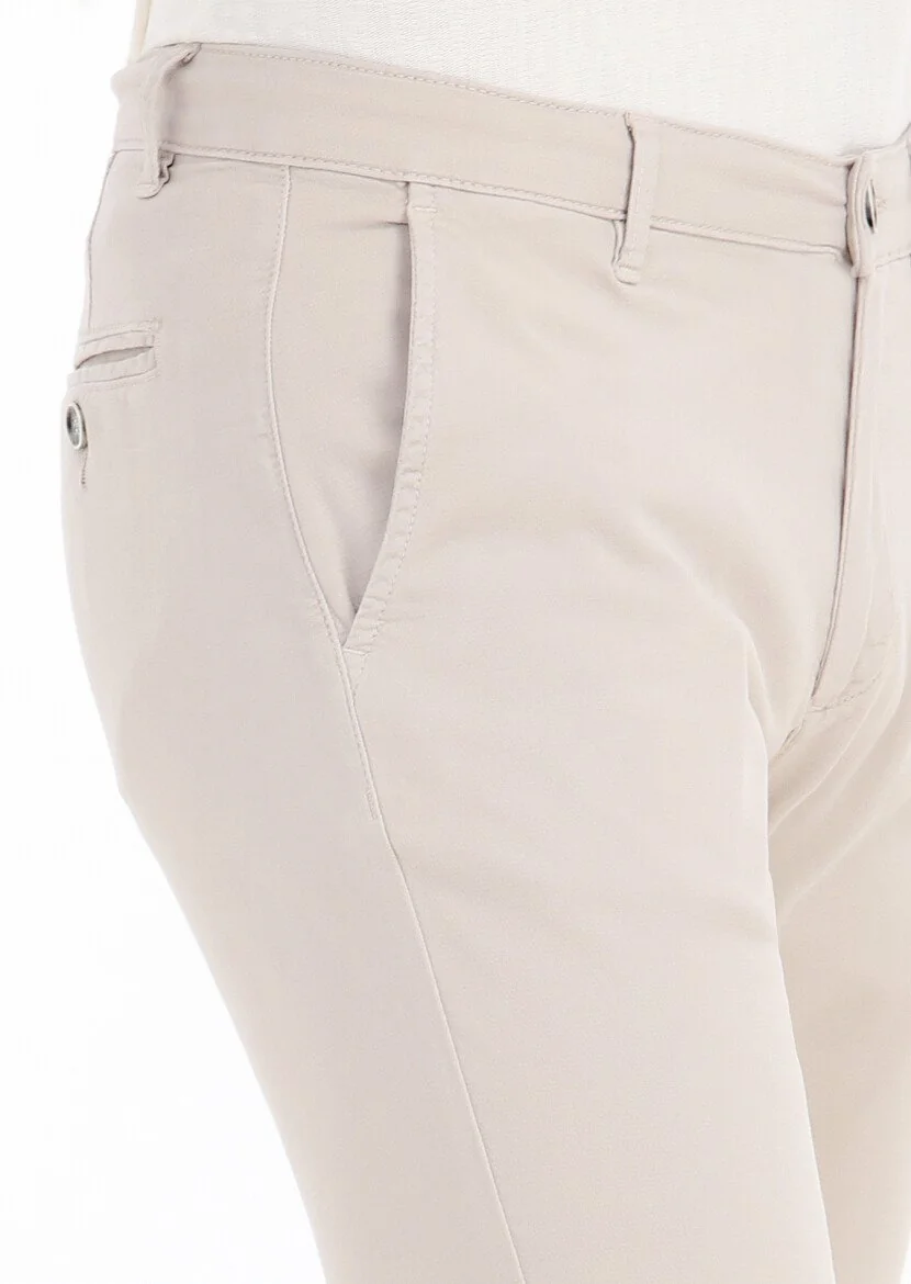 Bej Mikro Dokuma Slim Fit Casual Pamuk Karışımlı Pantolon - 3