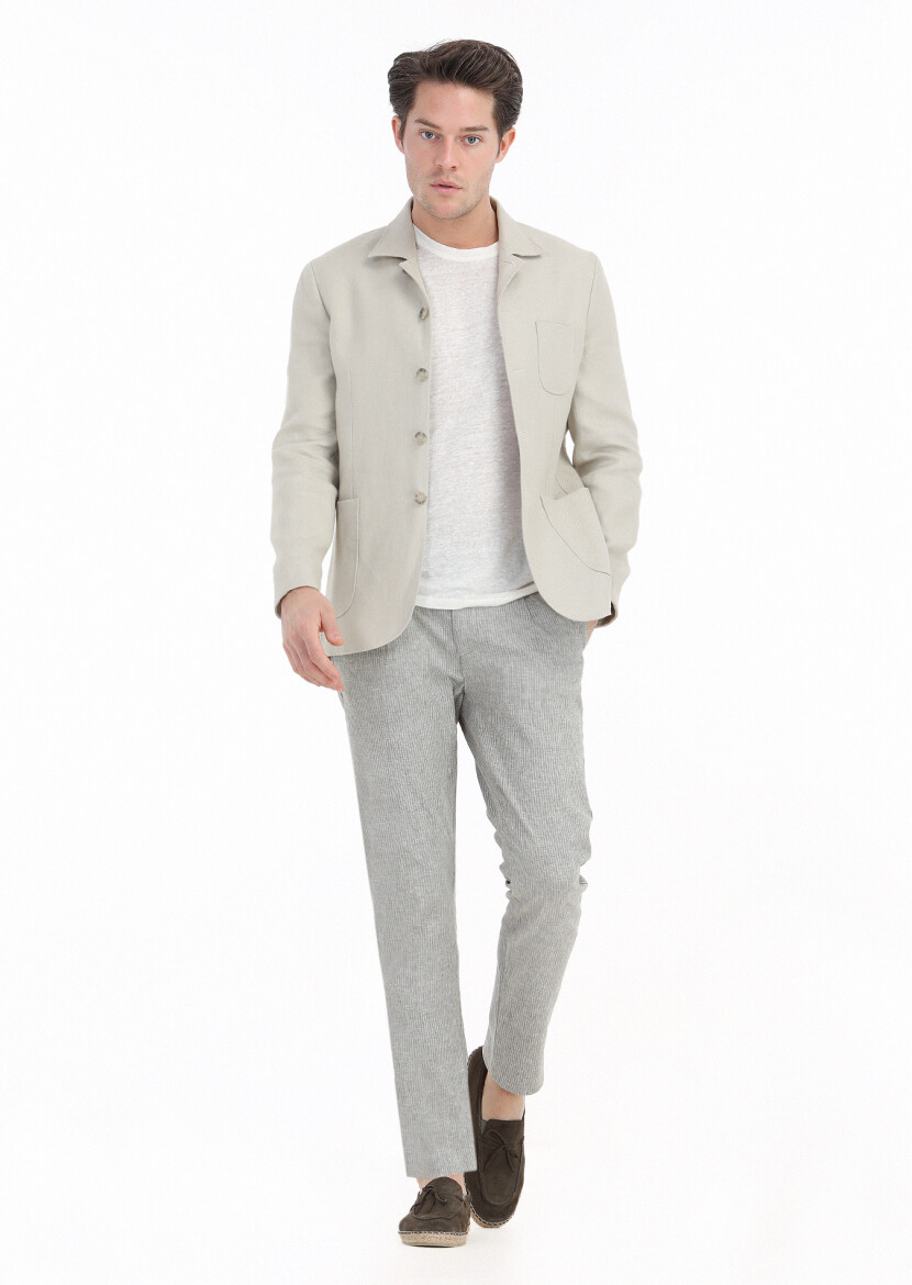 Bej Mikro Shirt Shoulder Slim Fit %100 Keten Ceket - RAMSEY