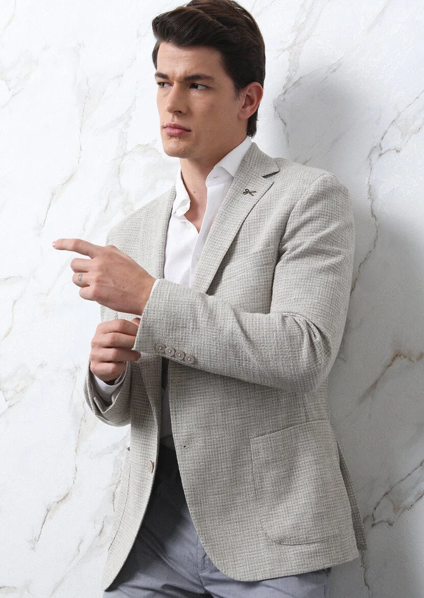 Bej Mikro Shirt Shoulder Slim Fit Pamuk Karışımlı Ceket - 6