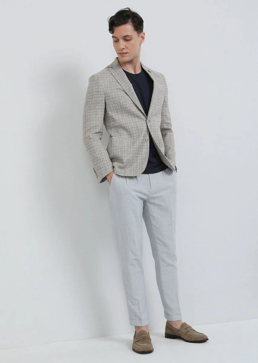 Bej Mikro Shirt Shoulder Slim Fit Yün Karışımlı Ceket - 4