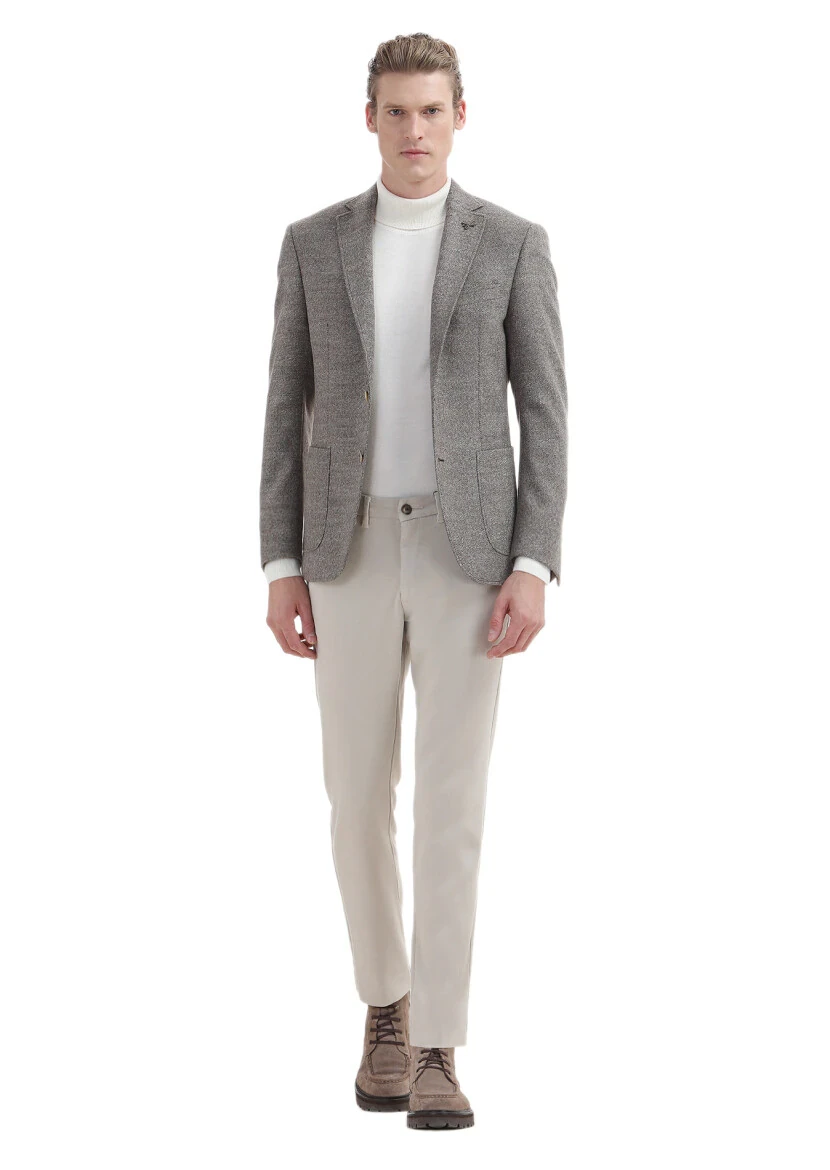 Bej Mikro Zeroweight Slim Fit %100 Yün Ceket - 2