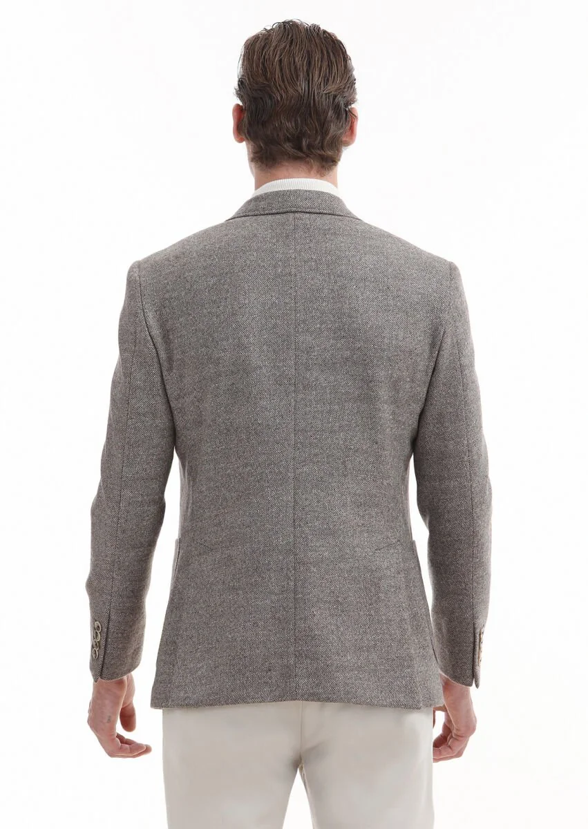 Bej Mikro Zeroweight Slim Fit %100 Yün Ceket - 5