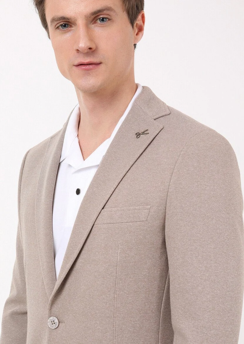 Bej Mikro Zeroweight Slim Fit Pamuk Karışımlı Örme Ceket - 2