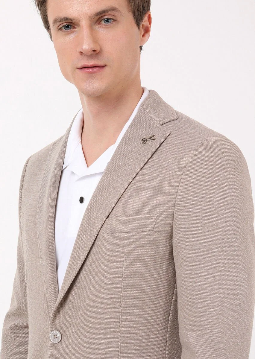 Bej Mikro Zeroweight Slim Fit Pamuk Karışımlı Örme Ceket - 2