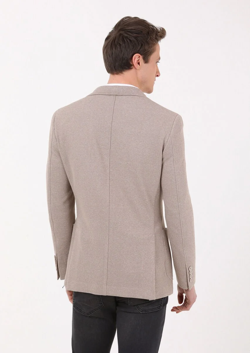 Bej Mikro Zeroweight Slim Fit Pamuk Karışımlı Örme Ceket - 5