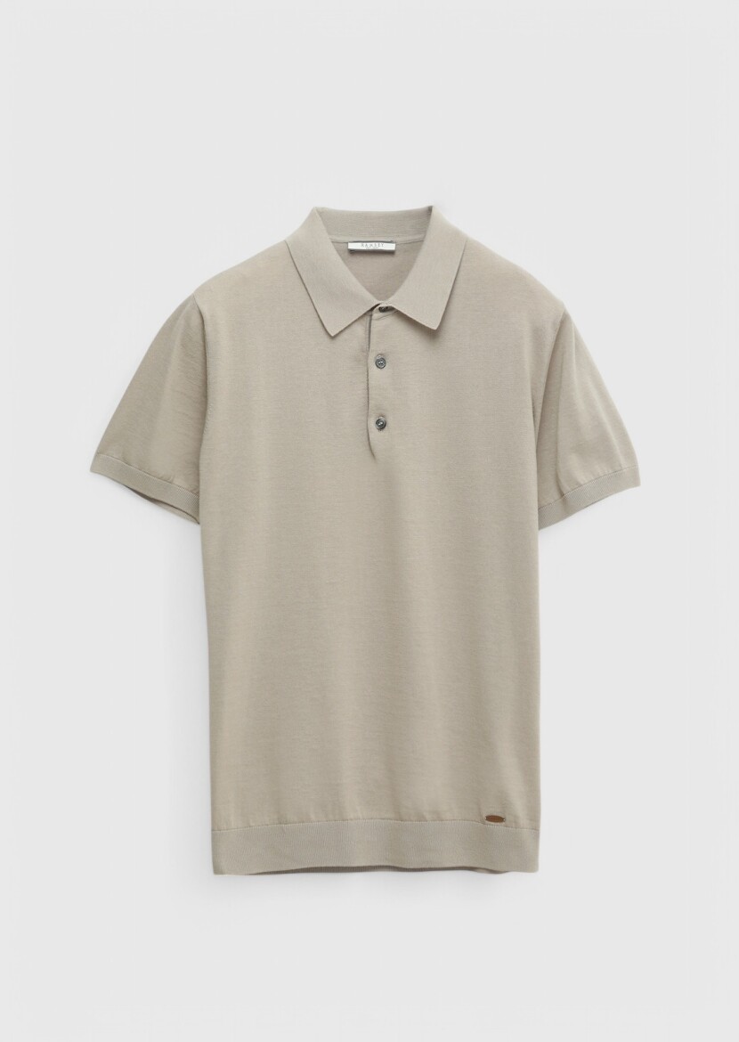 Bej Polo Yaka %100 Pamuk Triko - 6