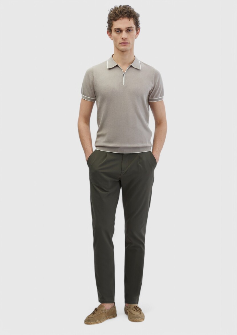 Bej Polo Yaka %100 Pamuk Triko 