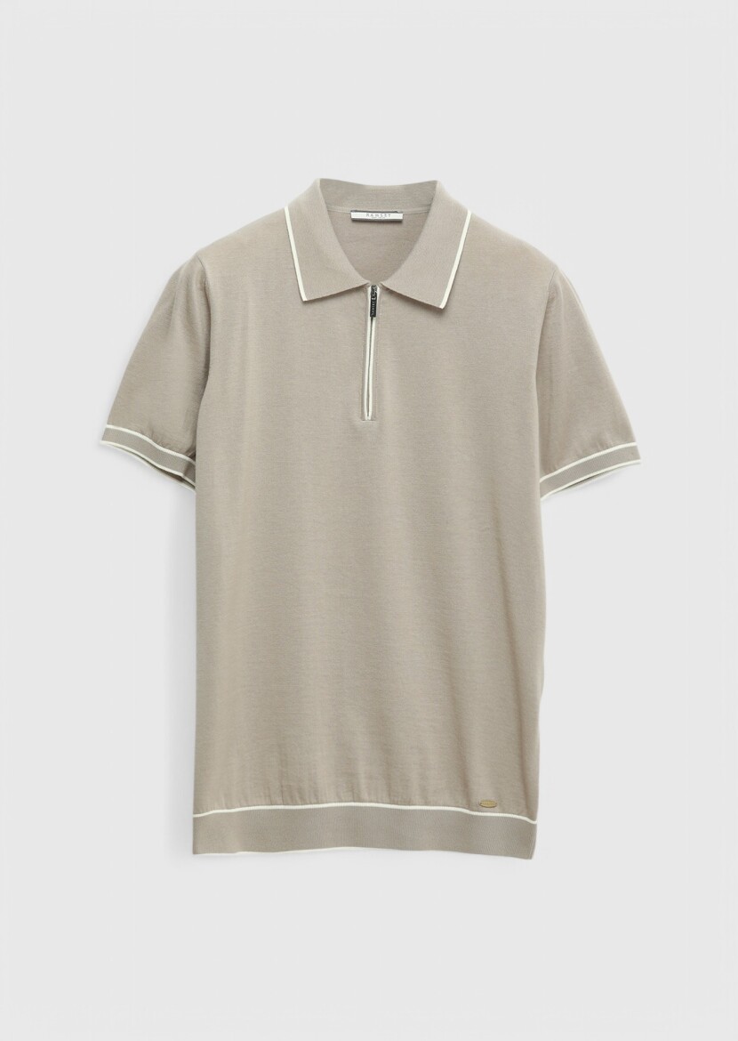 Bej Polo Yaka %100 Pamuk Triko - 6