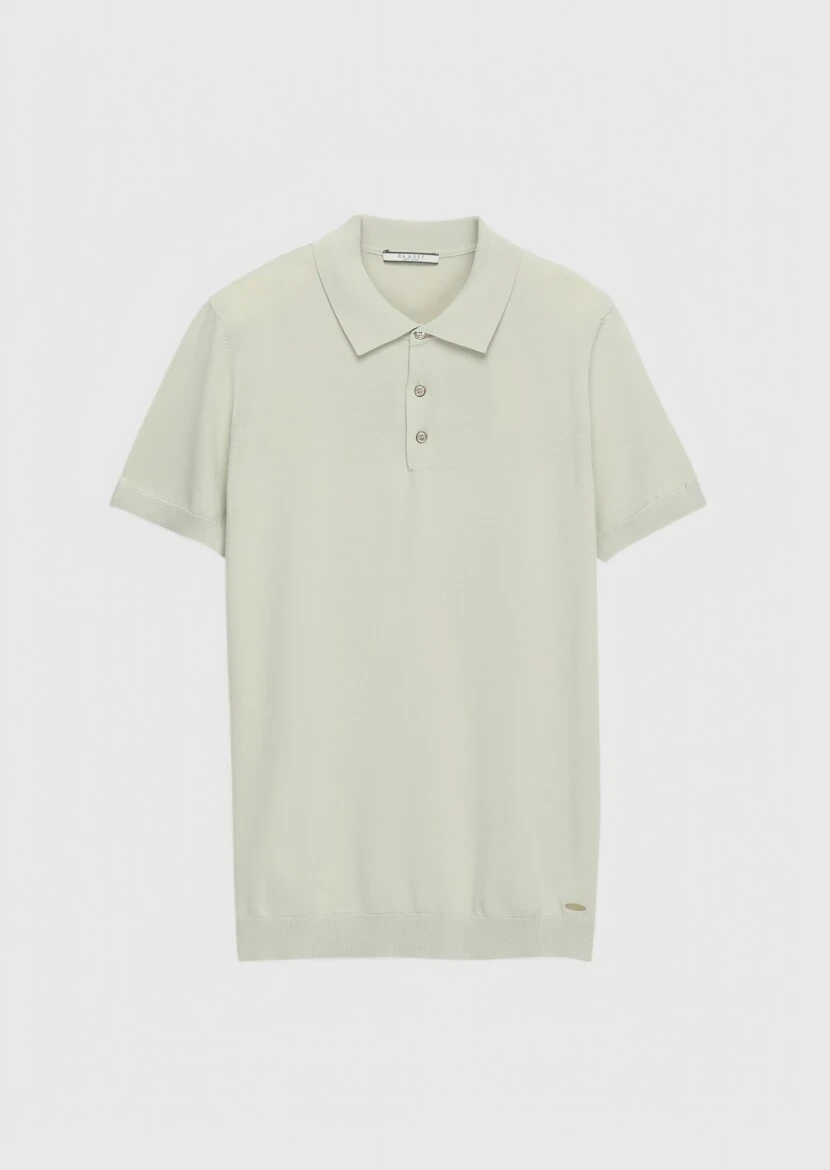 Bej Polo Yaka Düz Örgü Triko - 7