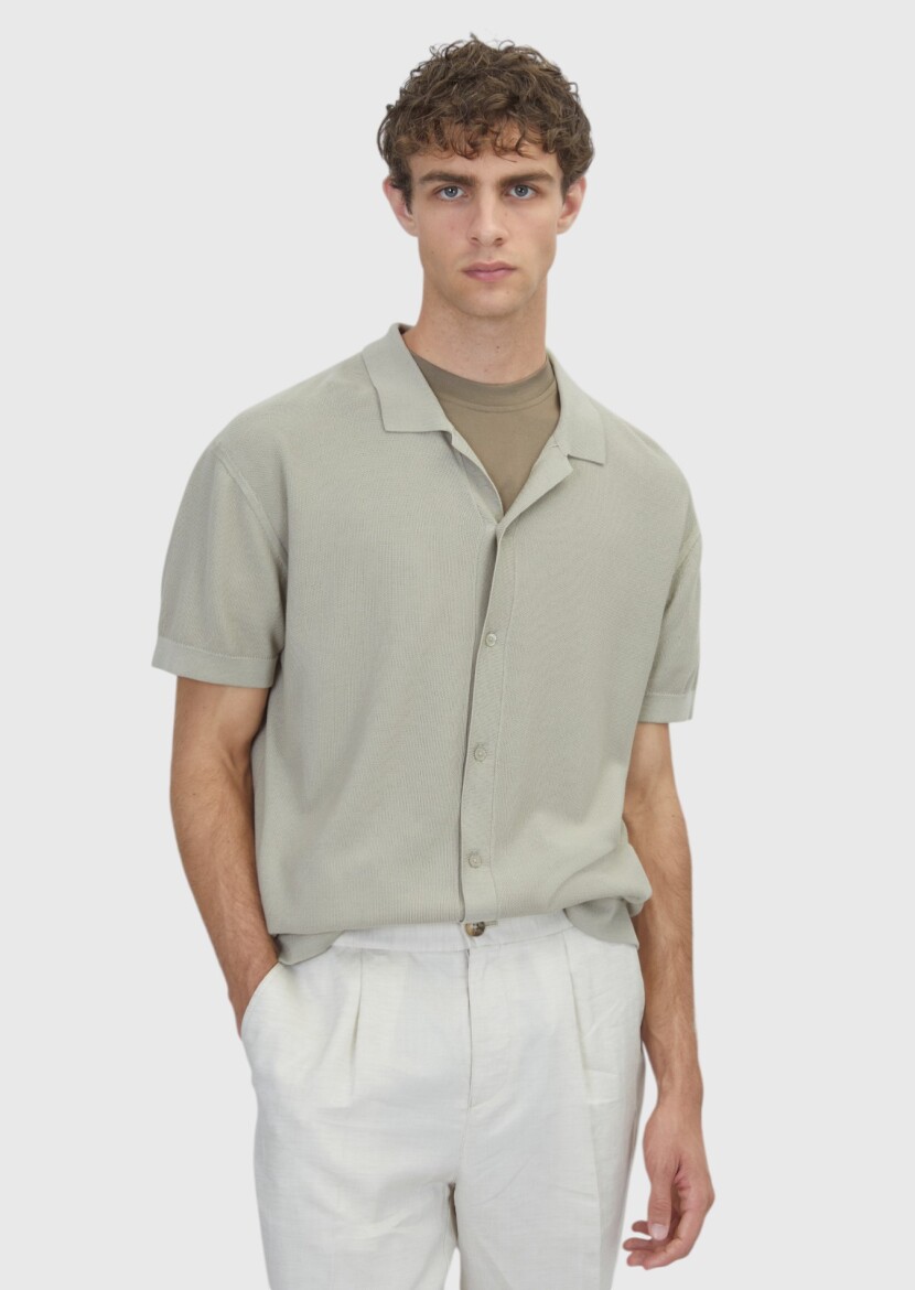 Bej Prinç Örgü İpek Karışımlı Hırka - 1