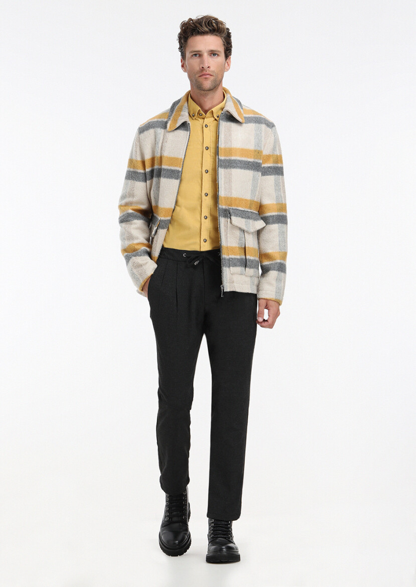 Bej Regular Fit Bebe Yaka Casual Dokuma Mont - 1