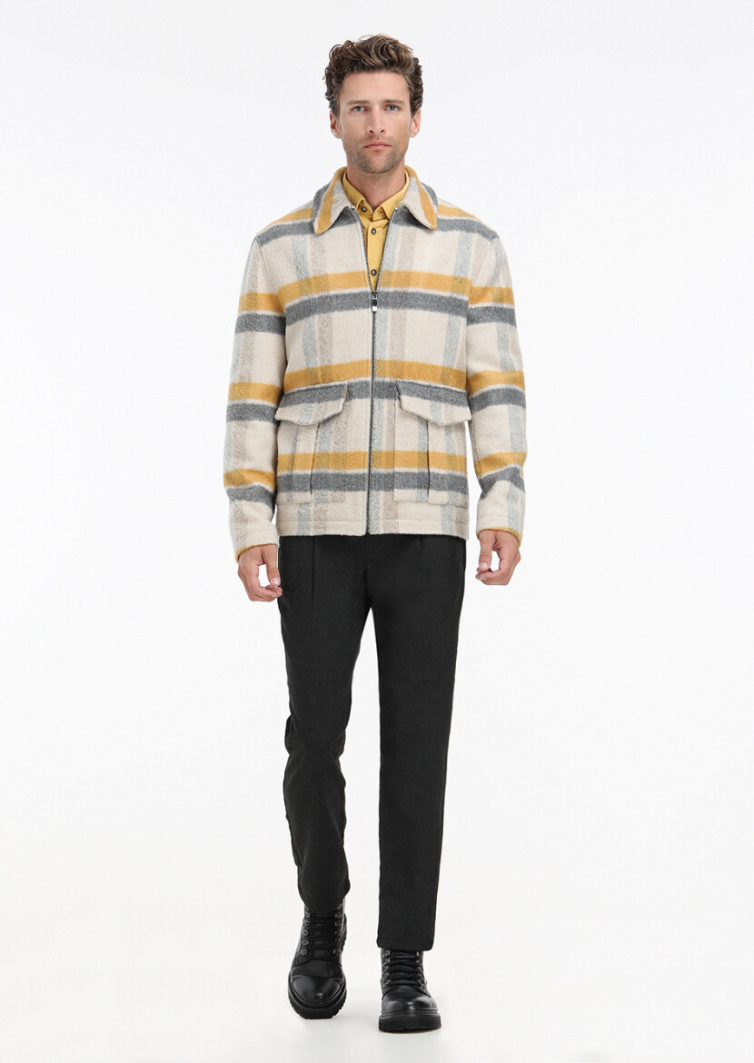 Bej Regular Fit Bebe Yaka Casual Dokuma Mont - 3