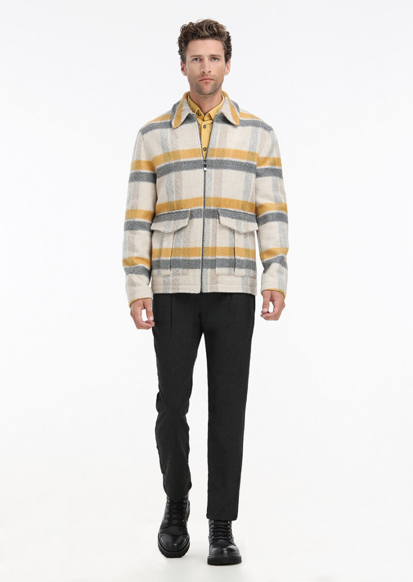 Bej Regular Fit Bebe Yaka Casual Dokuma Mont - 3