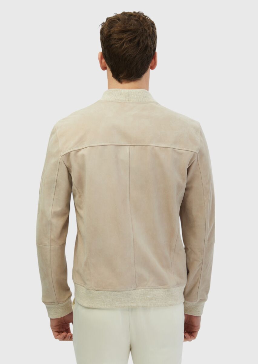 Bej Regular Fit Dik Yaka Casual Deri Mont - 6