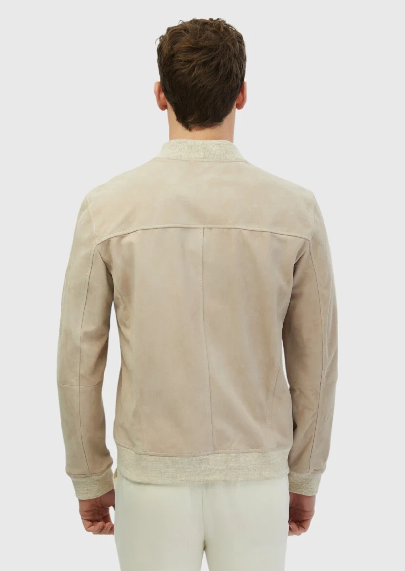 Bej Regular Fit Dik Yaka Casual Deri Mont - 6