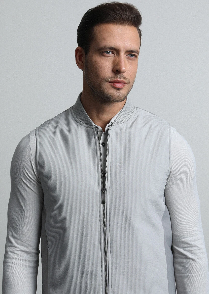 Bej Regular Fit Dik Yaka Casual Dokuma Spor Yelek 