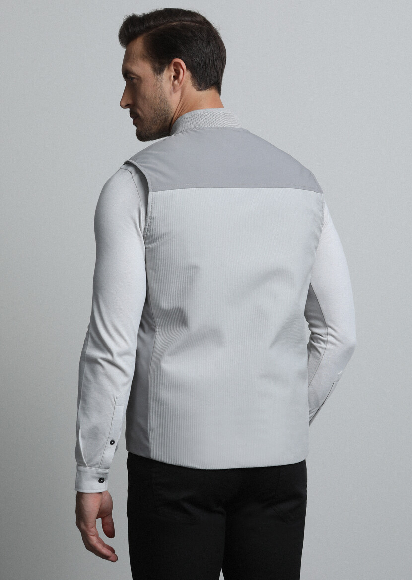 Bej Regular Fit Dik Yaka Casual Dokuma Spor Yelek - 5