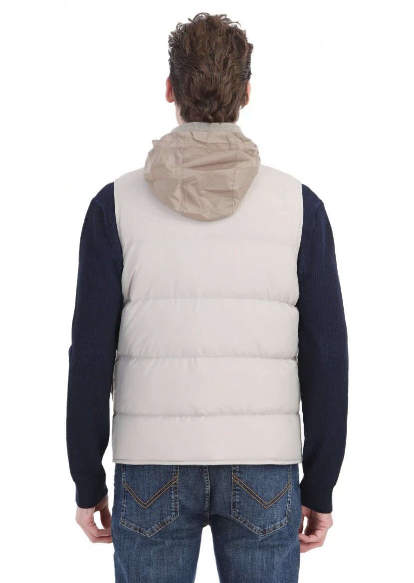 Bej Regular Fit Dik Yaka Casual Dokuma Spor Yelek - 6