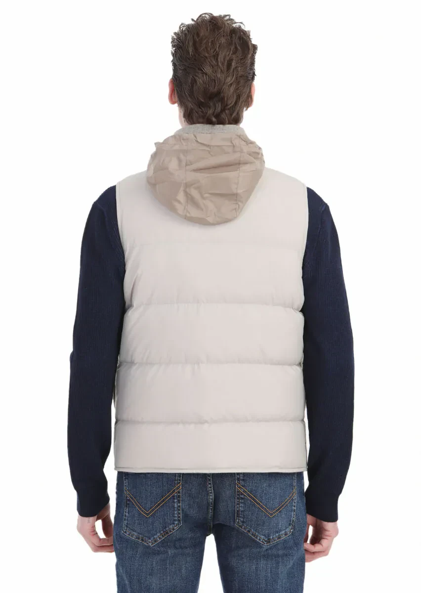 Bej Regular Fit Dik Yaka Casual Dokuma Spor Yelek - 6