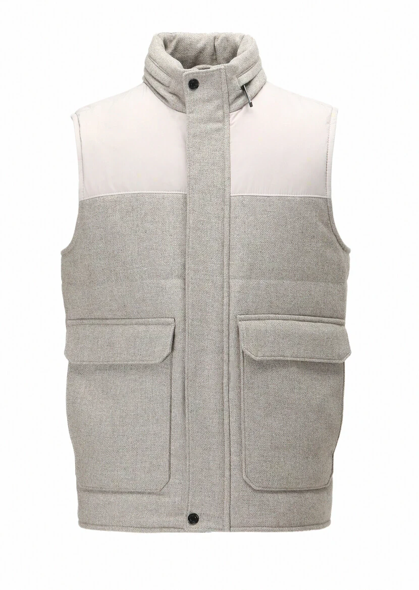 Bej Regular Fit Dik Yaka Casual Dokuma Spor Yelek - 7