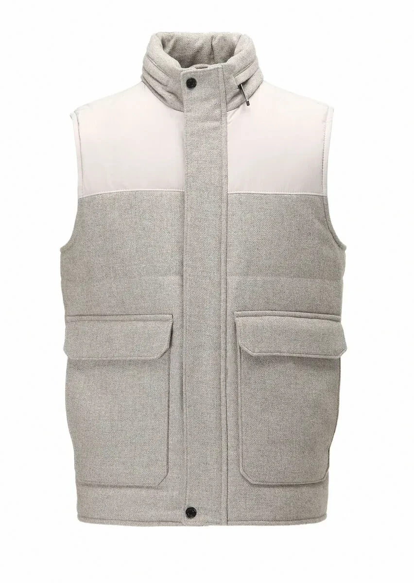 Bej Regular Fit Dik Yaka Casual Dokuma Spor Yelek - 7