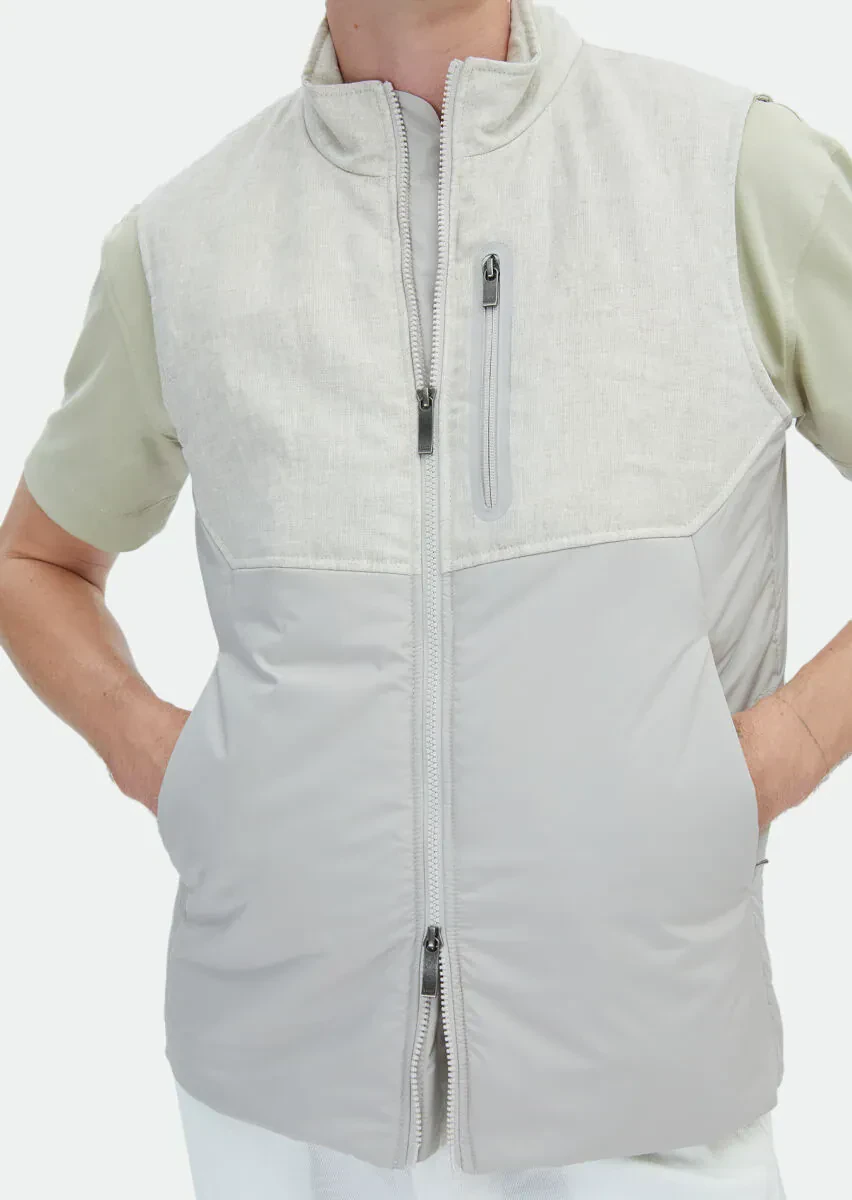 Bej Regular Fit Dik Yaka Casual Dokuma Spor Yelek - 5