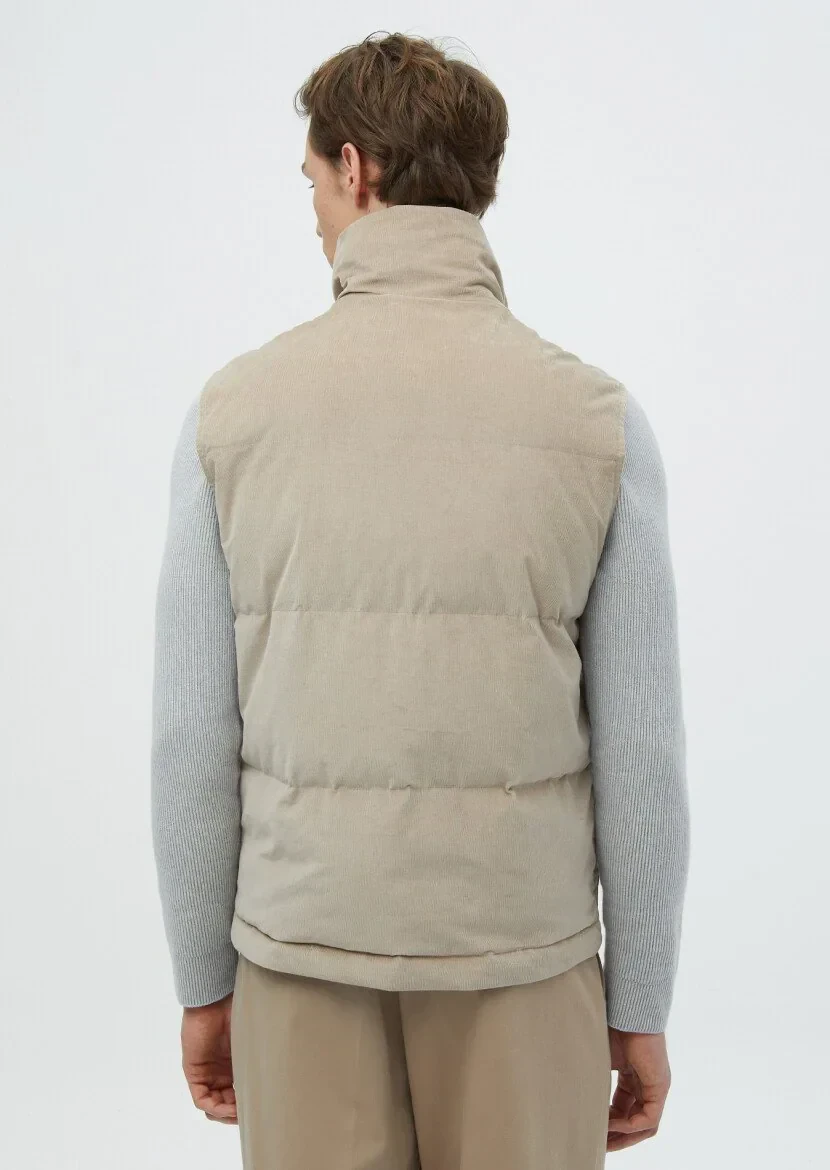 Bej Regular Fit Dik Yaka Casual Dokuma Spor Yelek - 6