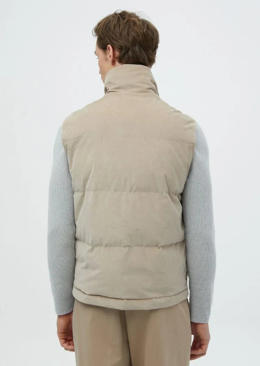 Bej Regular Fit Dik Yaka Casual Dokuma Spor Yelek - 6