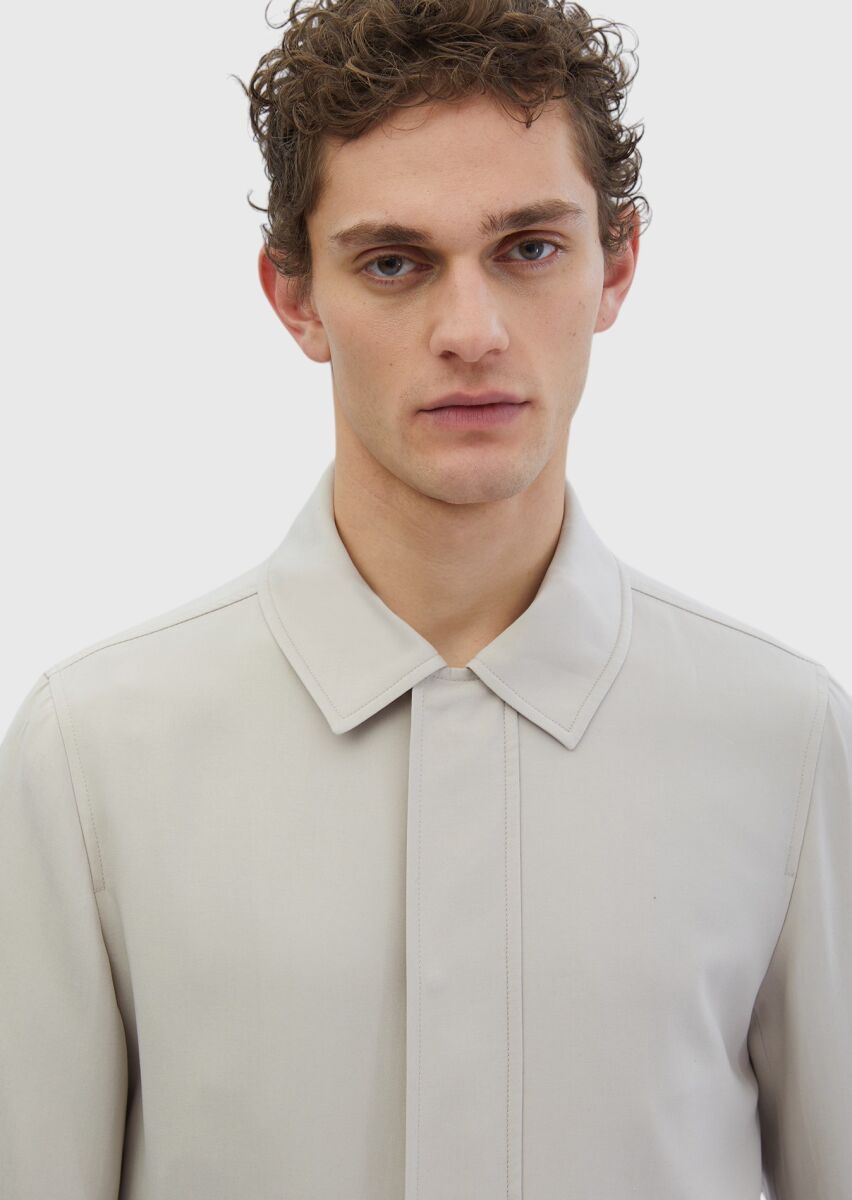 Bej Regular Fit Gömlek Yaka Casual Dokuma Mont - 3