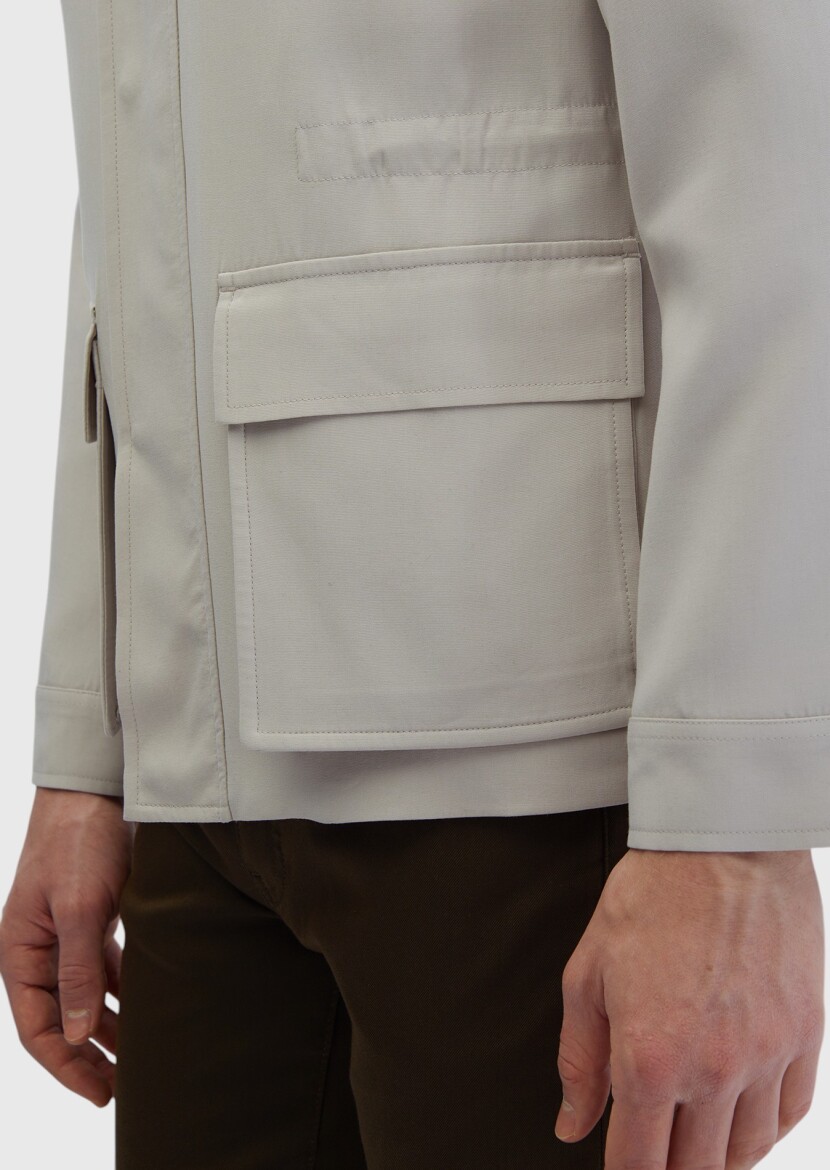 Bej Regular Fit Gömlek Yaka Casual Dokuma Mont - 4