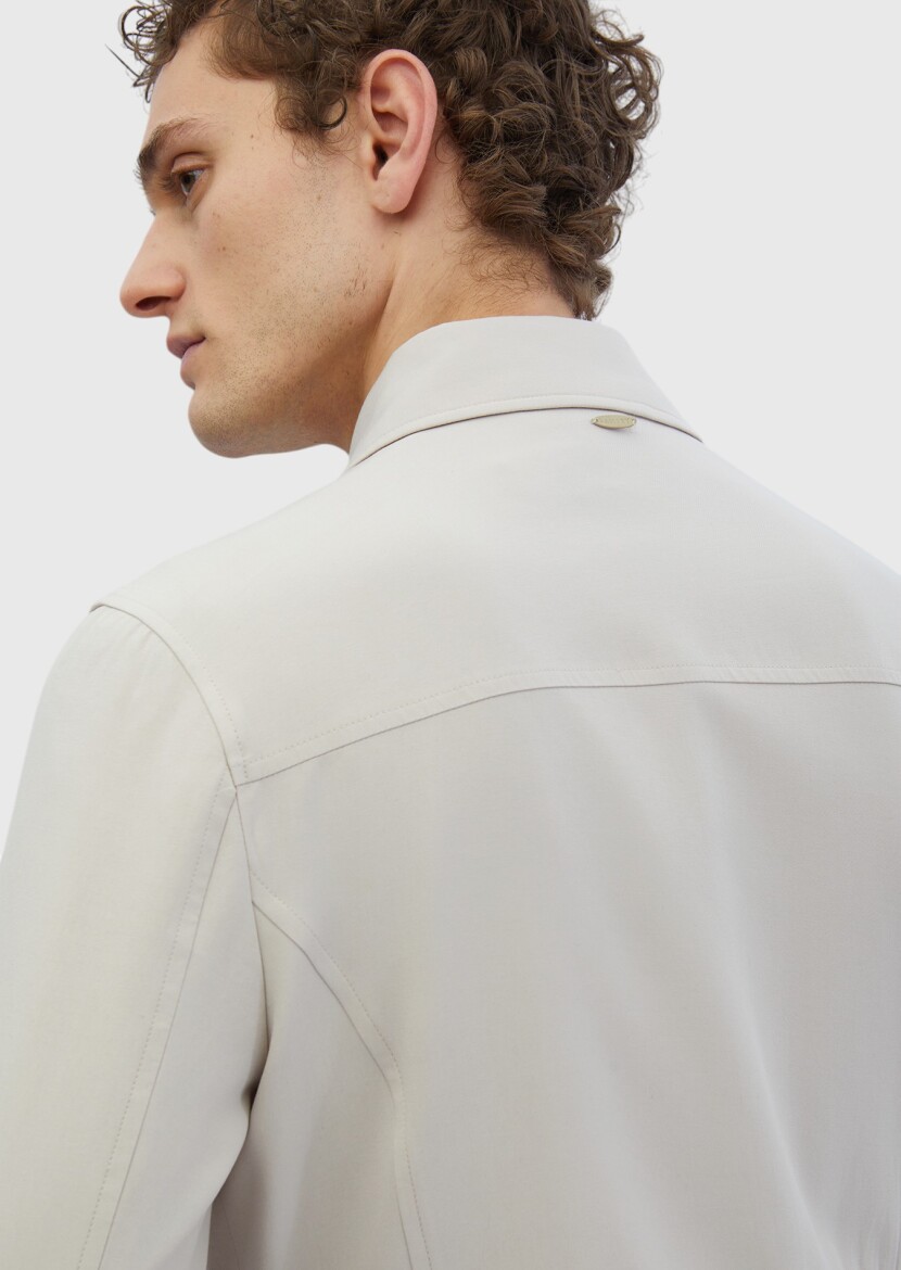 Bej Regular Fit Gömlek Yaka Casual Dokuma Mont - 5