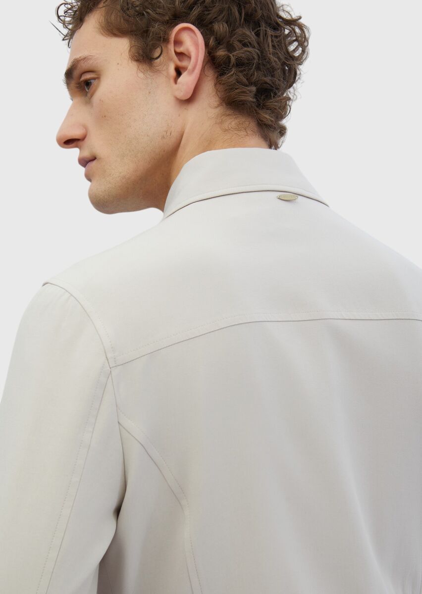 Bej Regular Fit Gömlek Yaka Casual Dokuma Mont - 5