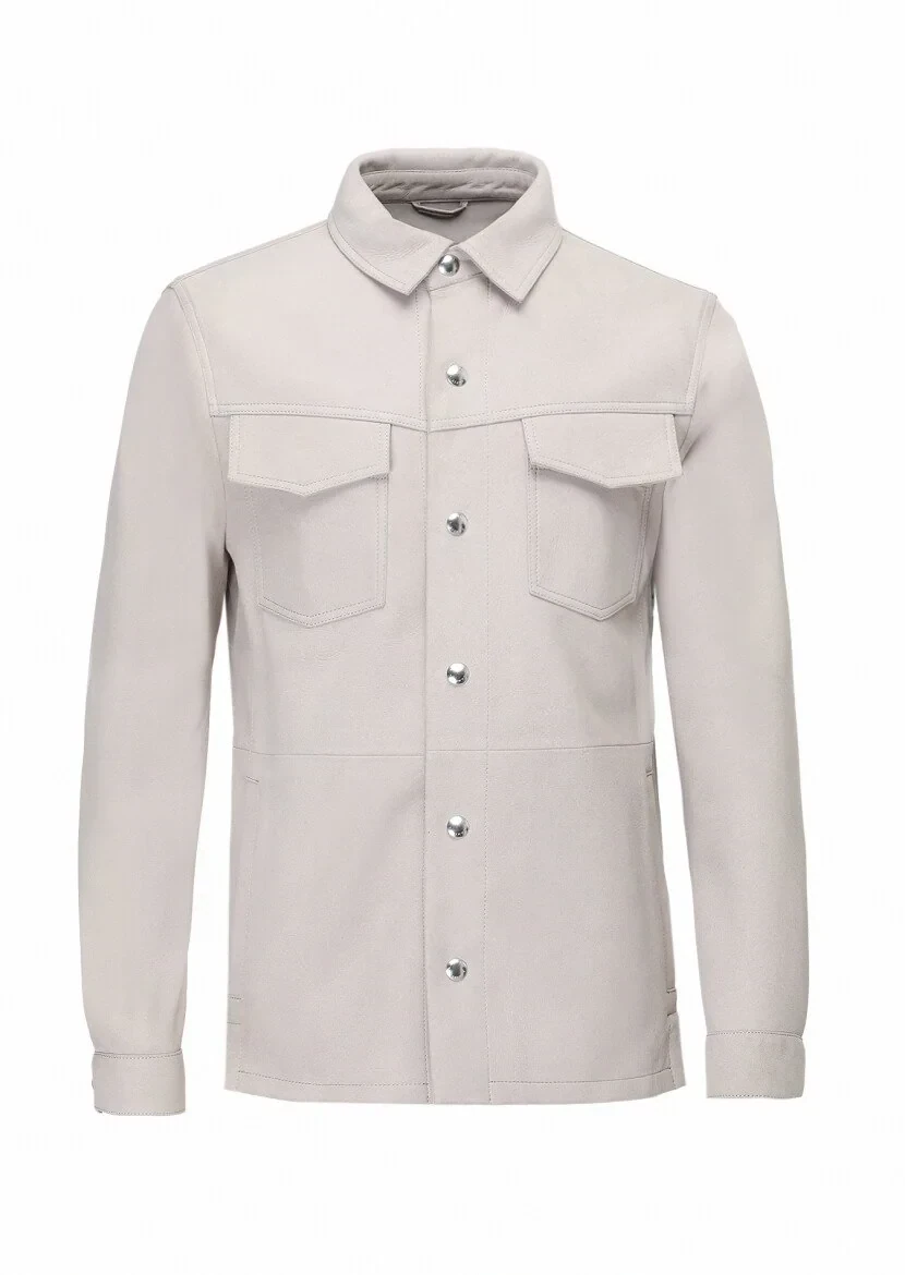 Bej Regular Fit Gömlek Yaka Casual Süet Deri Mont - 6