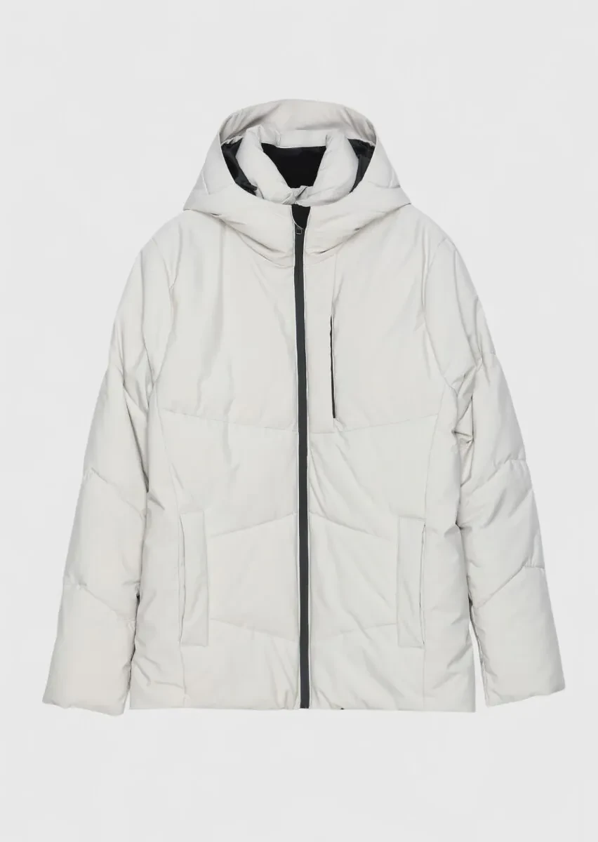 Bej Regular Fit Kapüşonlu Casual Dokuma Mont - 1